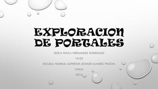 EXPLORACION
DE PORTALES
JESICA PAOLA HERNANDEZ RODRIGUEZ
10-02
ESCUELA NORMAL SUPERIOR LEONOR ALVAREZ PINZON
TUNJA
2016
 