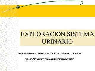 PROPEDEUTICA, SEMIOLOGIA Y DIAGNOSTICO FISICO
DR. JOSE ALBERTO MARTINEZ RODRIGEZ
EXPLORACION SISTEMA
URINARIO
 