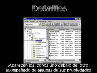 Aparecen los iconos uno debajo del otro
acompañado de algunas de sus propiedades
 