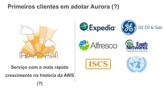 Serviço com o mais rápido
crescimento na história da AWS
(?)
Primeiros clientes em adotar Aurora (?)
 
