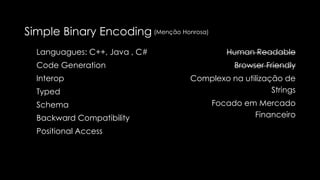 Languages: Java, C++, C#, Go,
Python
Code Generation
Interop
Typed
Schema
Backward Compatibility
Positional Access
Table Based
FlatBuffers
Human Readable
Browser Friendly
 