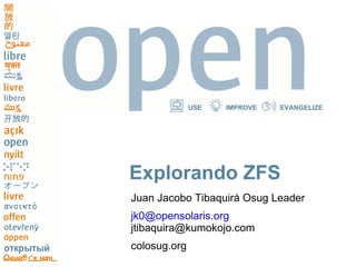 Explorando ZFS Juan Jacobo Tibaquirá Osug Leader [email_address] [email_address] colosug.org 