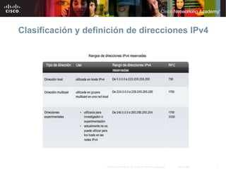 11
© 2007 Cisco Systems, Inc. Todos los derechos reservados. Cisco Public
Clasificación y definición de direcciones IPv4
 