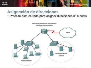 15
© 2007 Cisco Systems, Inc. Todos los derechos reservados. Cisco Public
Asignación de direcciones
 Proceso estructurado para asignar direcciones IP a hosts
 