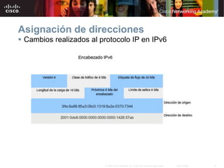 20
© 2007 Cisco Systems, Inc. Todos los derechos reservados. Cisco Public
Asignación de direcciones
 Cambios realizados al protocolo IP en IPv6
 