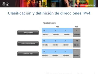 8
© 2007 Cisco Systems, Inc. Todos los derechos reservados. Cisco Public
Clasificación y definición de direcciones IPv4
 