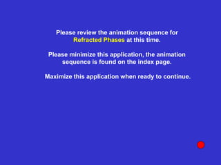 Please review the animation sequence for
Refracted Phases at this time.
Please minimize this application, the animation
sequence is found on the index page.
Maximize this application when ready to continue.
 