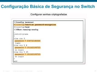 Configuração Básica de Segurança no Switch

ITE 1 Chapter 6

© 2006 Cisco Systems, Inc. All rights reserved.

Cisco Public

24

 
