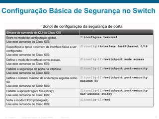 Configuração Básica de Segurança no Switch

ITE 1 Chapter 6

© 2006 Cisco Systems, Inc. All rights reserved.

Cisco Public

32

 