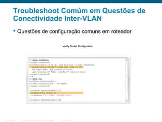 Troubleshoot Comúm em Questões de
Conectividade Inter-VLAN
 Questões de configuração comuns em roteador

ITE 1 Chapter 6

© 2006 Cisco Systems, Inc. All rights reserved.

Cisco Public

7

 