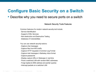 Describe why you need to secure ports on a switch Configure Basic Security on a Switch 