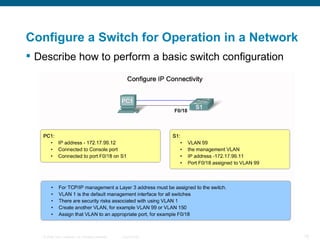 Configure a Switch for Operation in a Network Describe how to perform a basic switch configuration   