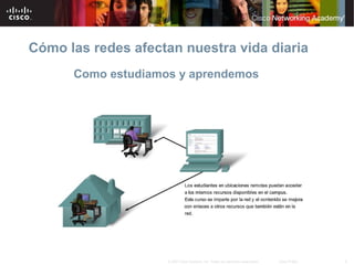 6© 2007 Cisco Systems, Inc. Todos los derechos reservados. Cisco Public
Cómo las redes afectan nuestra vida diaria
Como estudiamos y aprendemos
 