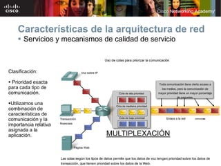 Características de la arquitectura de red
     Servicios y mecanismos de calidad de servicio



Clasificación:

 Prioridad exacta
para cada tipo de
comunicación.

Utilizamos una
combinación de
características de
comunicación y la
importancia relativa
asignada a la
aplicación.                   MULTIPLEXACIÓN


                             © 2007 Cisco Systems, Inc. Todos los derechos reservados.   Cisco Public   29
 