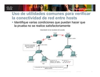 Uso de utilidades comunes para verificar
la conectividad de red entre hosts
 Identifique varias condiciones que puedan hacer que
  la prueba no se realice satisfactoriamente




                         © 2007 Cisco Systems, Inc. Todos los derechos reservados.   Cisco Public   29
 