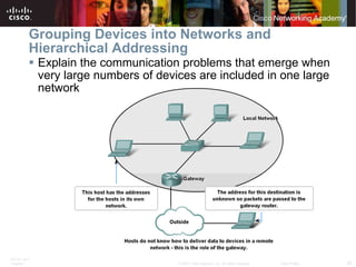 Grouping Devices into Networks and Hierarchical Addressing Explain the communication problems that emerge when very large numbers of devices are included in one large network 