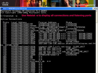 Use Netstat -a to display all connections and listening ports   