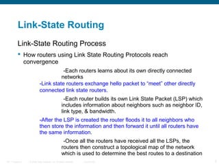 Link-State Routing
Link-State Routing Process
 How routers using Link State Routing Protocols reach
convergence
-Each rou...