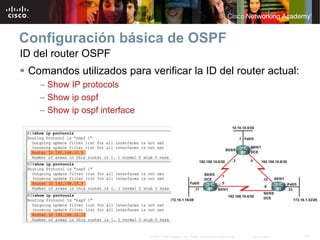 Configuración básica de OSPF
ID del router OSPF
 Comandos utilizados para verificar la ID del router actual:
   – Show IP protocols
   – Show ip ospf
   – Show ip ospf interface




                              © 2007 Cisco Systems, Inc. Todos los derechos reservados.   Cisco Public   19
 