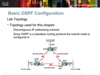 Basic OSPF Configuration
Lab Topology
 Topology used for this chapter
Discontiguous IP addressing scheme
Since OSPF is a ...