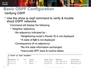 Basic OSPF Configuration
Verifying OSPF
 Use the show ip ospf command to verify & trouble
shoot OSPF networks
Command wil...