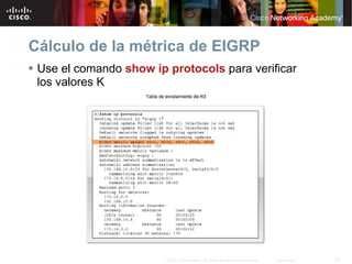 Cálculo de la métrica de EIGRP
 Use el comando show ip protocols para verificar
 los valores K




                        © 2007 Cisco Systems, Inc. Todos los derechos reservados.   Cisco Public   31
 
