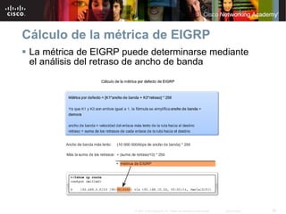 Cálculo de la métrica de EIGRP
 La métrica de EIGRP puede determinarse mediante
 el análisis del retraso de ancho de banda




                       © 2007 Cisco Systems, Inc. Todos los derechos reservados.   Cisco Public   36
 