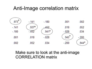 39
Anti-Image correlation matrix
Make sure to look at the anti-image
CORRELATION matrix
 