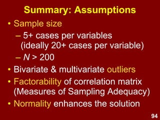 94
.58
If my partner and I were to try to use a condom and did not
succeed, I would feel embarrassed to try to use one again
(e.g. not being able to unroll condom, putting it on
backwards or awkwardness).
.65
If I were unsure of my partner's feelings about using
condoms I would not suggest using one.
.73
If I were to suggest using a condom to a partner, I would
feel afraid that he or she would reject me.
FL
Factor 3: Partner's reaction - students'
partners' feelings about condoms
( = .66)
Factor loadings & item selection
 