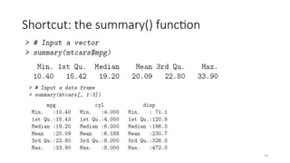 Shortcut: the summary() function
29
 