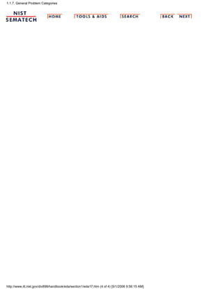 1.1.7. General Problem Categories
http://www.itl.nist.gov/div898/handbook/eda/section1/eda17.htm (4 of 4) [5/1/2006 9:56:15 AM]
 