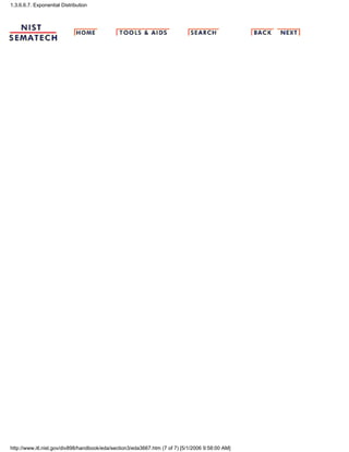 1.3.6.6.7. Exponential Distribution
http://www.itl.nist.gov/div898/handbook/eda/section3/eda3667.htm (7 of 7) [5/1/2006 9:58:00 AM]
 