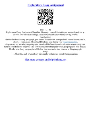Exploratory Essay Example | PDF
