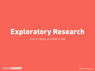@DhyanaScarano
Exploratory Research
How to ﬁgure out what to test
 