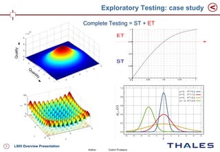 Exploratory Testing: case study

                                 Complete Testing = ST + ET

                                                    ET
    Quality




                                                    ST
              Q
                  ua
                    nt
                       it   y




6   L905 Overview Presentation
                                  Author:     Codrin Pruteanu
 