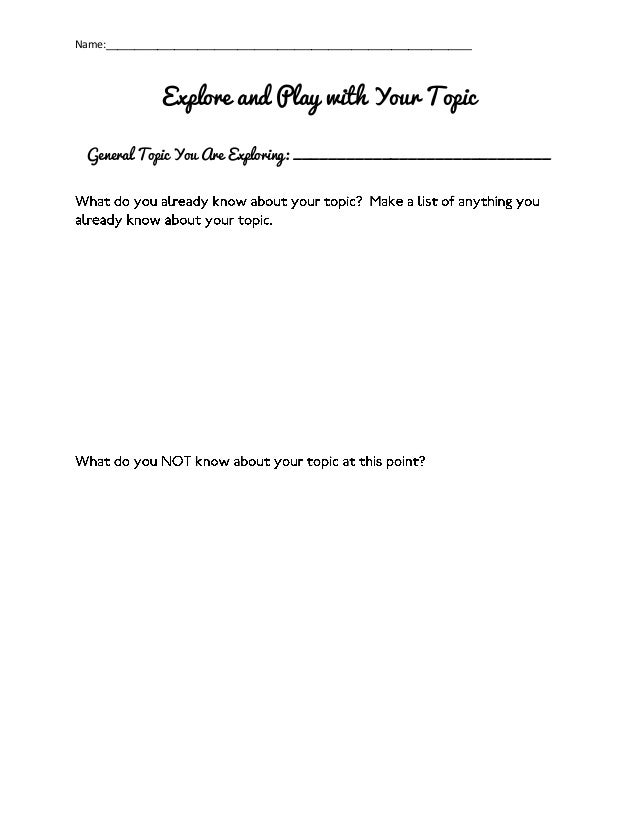 Name:________________________________________________________________ 
Explore and Play with Your Topic 
General Topic You...