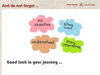 And do not forget ..
Good luck in your journey ..
 