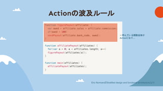 Action 波及ルール
Eric Normand『Stratified design and functional architecture』より
←呼んでいる関数全体が
Actionになり…
 