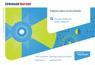Explore open access books
#exploreOAbooks
@SN_OAbooks
IllustrationinspiredbytheworkofMarieCurie
Wifi network: Springer Nature-Guest
Password: spr%wm3n$
 