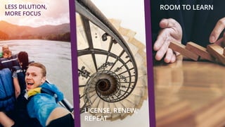 Copyright © 2017 GELLIFY S.p.A. All rights reserved.
LESS DILUTION,
MORE FOCUS
LICENSE, RENEW,
REPEAT
ROOM TO LEARN
 