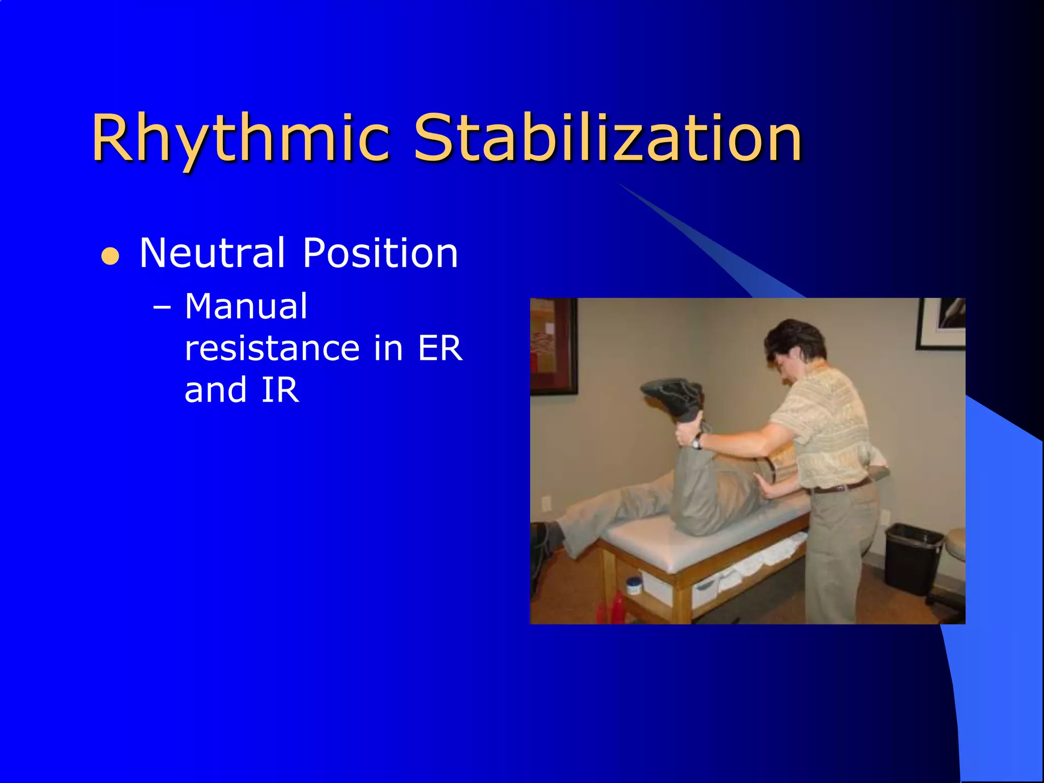 Rhythmic StabilizationNeutral PositionManual resistance in ER and IR