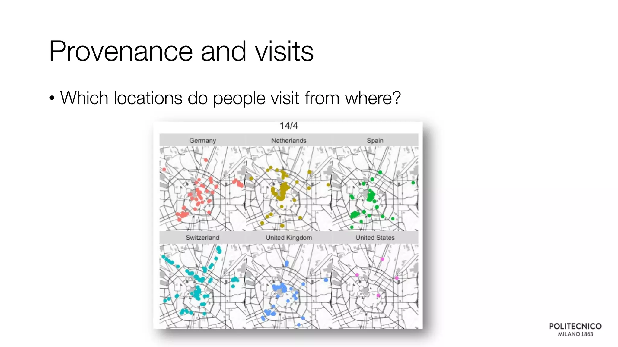 • Which locations do people visit from where?
Provenance and visits
 