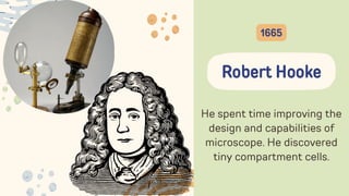 He spent time improving the
design and capabilities of
microscope. He discovered
tiny compartment cells.
Robert Hooke
1665
 