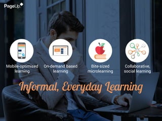 Bite-sized
microlearning
On-demand based
learning
Mobile-optimised
learning
Collaborative,
social learning
Informal, Every...