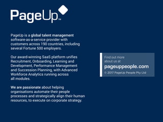 PageUp is a global talent management
software-as-a-service provider with
customers across 190 countries, including
several...