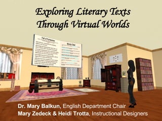 Exploring Literary Texts Through Virtual Worlds Dr. Mary Balkun,  English Department Chair Mary Zedeck & Heidi Trotta , Instructional Designers 