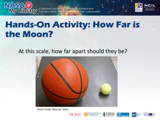 Hands-On Activity: How Far is
the Moon?
At this scale, how far apart should they be?
Photo Credit: Moscow Tutors
 