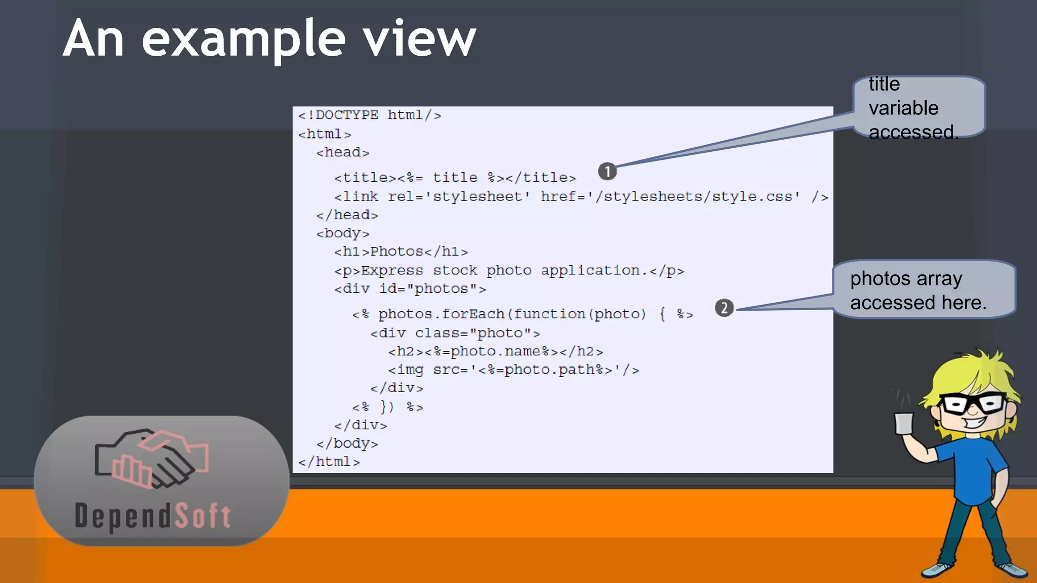 An example view 
title 
variable 
accessed. 
photos array 
accessed here. 
 