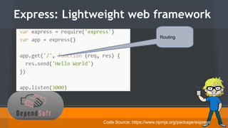 Express: Lightweight web framework 
Routing 
Code Source: https://www.npmjs.org/package/express 
 