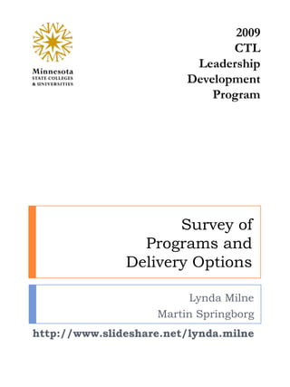 2009 CTL Leadership Development Program Survey ofPrograms and Delivery Options Lynda Milne Martin Springborg http://www.slideshare.net/lynda.milne 